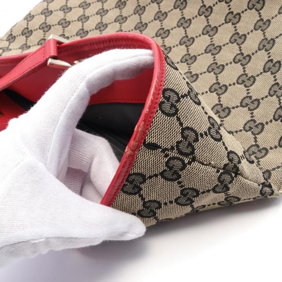 GUCCI GG Canvas Tote Bag Leather Women's Beige Black Red 002 1098 - Picture 9 of 11